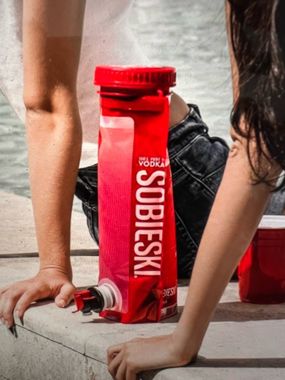New 3 Red Portable Pour Spout Pouch - Reusable Party Drink Dispenser